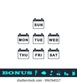 Every Day Week Calendar icon flat. Black pictogram on white background. Vector illustration symbol and bonus button