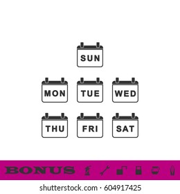 Every Day Week Calendar icon flat. Black pictogram on white background. Vector illustration symbol and bonus button