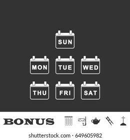 Every Day Week Calendar icon flat. White pictogram on black background. Vector illustration symbol and bonus icons