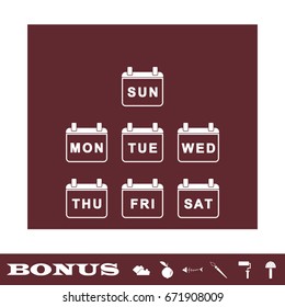 Every Day Week Calendar icon flat. White pictogram on brown background. Vector illustration symbol and bonus icons
