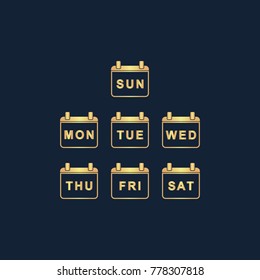 Every Day Week Calendar icon flat. Simple gold pictogram on dark background. Vector illustration symbol