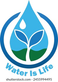 Every Drop Counts Save Water Save Earth | Save Lives Water Conservation Logo | Conserve Today Thrive Tomorrow