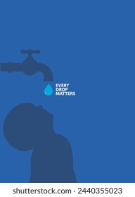 Every Drop Matters. Thirsty child drinking water. world Water Day concept. vector illustrations.