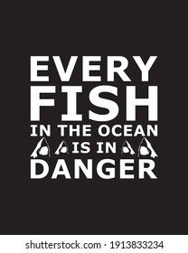 Todos los peces del océano están en peligro. Diseño de afiches de tipografía dibujada a mano. Vector Premium.