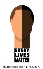 Every lives matter. One half of two men silhouette different race. Vector illustration.