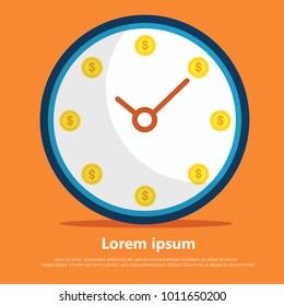 Every minute is money. clock flat vector with orange background adout invest