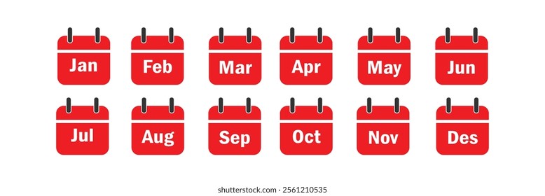 every month of a year calendar icons. calendar 12 months vector icon set, month name in calendar, calendar icon, vector .