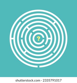 Every problem has a solution. The challenge of solving puzzle. Question mark and maze symbol. Find a way out.