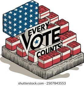 "Every Vote Counts"-Illustration, in der die wesentliche Rolle jeder Stimme für den Aufbau einer demokratischen Gesellschaft hervorgehoben wird. Perfekt für ziviles Engagement.