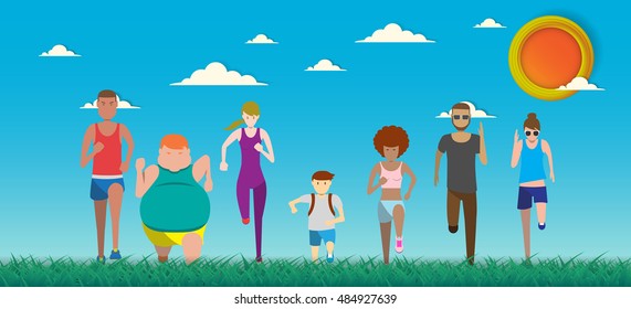 Everybody can run use for running event illustration and vector set