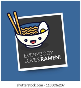 Everybody Loves Ramen Pun Poster Vector Illustration in Flat Style Line Art