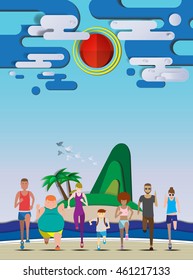 Everybody running on the beach use for running event,  illustration and  avatar vector set