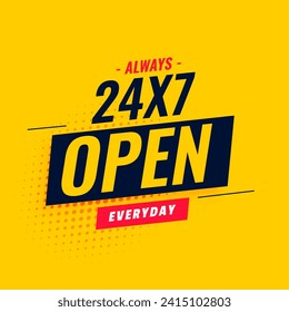 everyday 24 hour and 7 days open service yellow template design vector