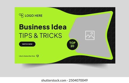 Everyday business idea tips  and techniques video cover banner design, business concept tricks thumbnail banner design, editable vector eps 10 file format