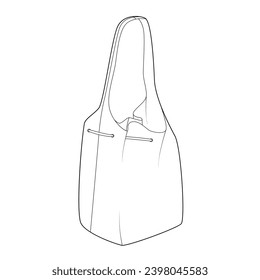 Everyday Carry-All Bag with hobo silhouette, soft volume shopper. Fashion accessory technical illustration. Vector satchel front 3-4 view for Men, women, unisex style, flat handbag CAD mockup sketch