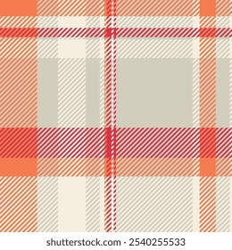 Everyday check background fabric, structure pattern vector textile. Styling seamless plaid tartan texture in light and orange colors palette.