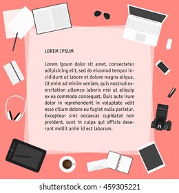 Everyday electronics objects. Most popular technology things used people in life isolated on stylish pink background for use in design for card, poster, banner cover