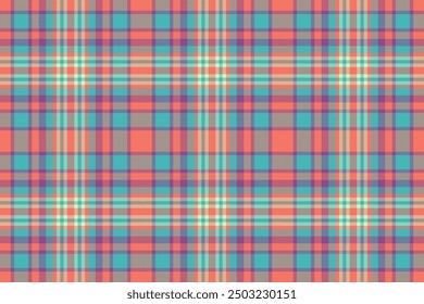 Everyday fabric textile seamless, covering check texture vector. Arabic plaid tartan background pattern in red and teal colors palette.