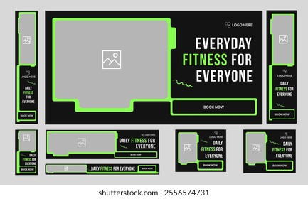 Everyday fitness training web set banner design for social media post, workout web bundle banner design, daily exercise banner design, fully editable vector eps 10 file format