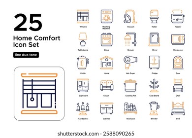 Everyday Home Life. Relaxation, Family Activities, and Domestic Comfort. Vector Illustration. Oultine duo tone icon set