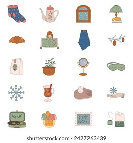 Everyday icon set, Lifestyle icon pack, Self-care icons, Cooking illustrations, Daily routine clip art, Winter, Outfit, Food, Drinks, Hobby icons, Web icons, Blogger, Planner, Everyday activities