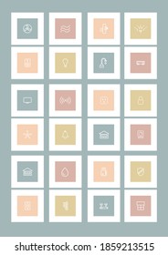 Everyday icons on a colourful background. Vector illustration for websites, online shops, landing pages.