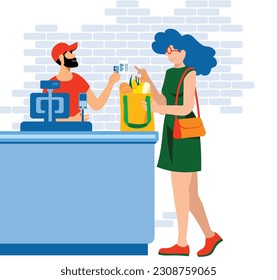Everyday Inclusion: Embracing Diversity in Daily Life - Expressive Checkout: Blue-haired Lesbian Woman Making a Card Payment at the Cash Register