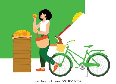 Everyday Inclusion: Embracing Diversity in Daily Life - Young Latina: Selecting Fruits at the Grocery Store with Her Dog and Bike