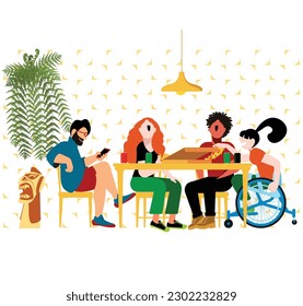 Everyday Inclusivity: Friends Gathered Around Table at Home, including LGBTQ+ and PWD