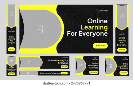 Los cursos de aprendizaje cotidiano ofrecen un diseño de Anuncio de conjunto de Web para publicaciones en redes sociales, diseño de Anuncio de sistema de aprendizaje en línea, formato de archivo eps 10 de Vector totalmente personalizable