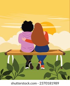 Everyday LGBT Life - Lesbian Couple Sitting Back-to-Back, Watching the Sunset Together