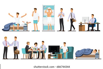 Everyday life ,Man Daily Routine People character  ,Vector illustration 