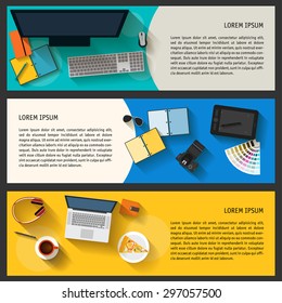 everyday life objects set in trendy flat style isolated on stylish bright background for use in design for card, invitation, poster, banner, placard or billboard 