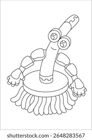 Everyday objects reimagined as quirky robots in black and white line art. A playful blend of machines and imagination, perfect for coloring or sparking creative ideas.