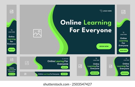 Everyday online learning web set banner design for social media post, learning tips and tricks web bundle banner design, fully customizable vector eps 10 file format