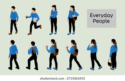 Everyday People Walking and Standing Poses – Flat Vector Illustration.