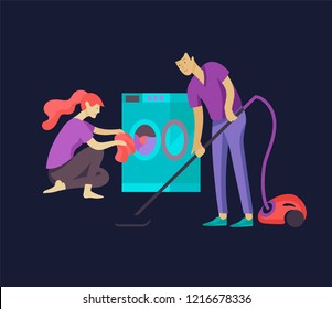 Everyday routine scenes and spend time together of young romantic couple.