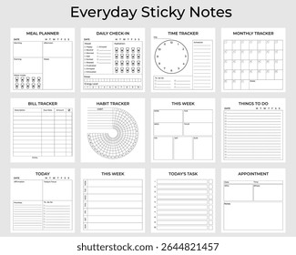Everyday Sticky Notes. Vector Illustration Bundle Set. Minimal + Functional Memo Pads
