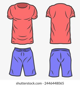 Everyday summer clothes. Light shirt and shorts. Front view, back view. EPS 10.