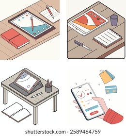 Everyday Tech Graphics Mobile Phone Usage Illustrations



