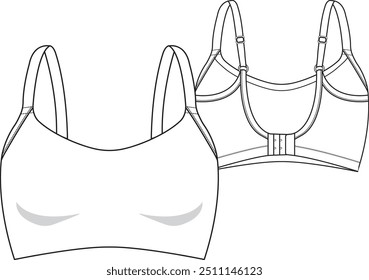 Desgaste diário Mulher vetor vetor esboço plano design moda bralette scoop decote com alças ajustáveis, corte baixo para trás