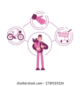 Everyman archetype flat concept vector illustration. Young man with shopping bag 2D cartoon character for web design. Student holding grocery purchase. Regular guy personality type creative idea