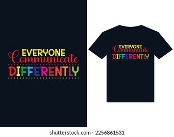 Jeder kommuniziert verschiedene Illustrationen für druckfertiges T-Shirts-Design