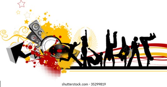 Everyone dancing and having fun. Dancing people. All elements and textures are individual objects. Vector images scale to any size.