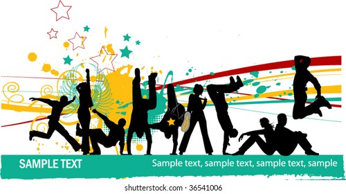 Everyone dancing and having fun. Dancing people. All elements and textures are individual objects. Vector images scale to any size.