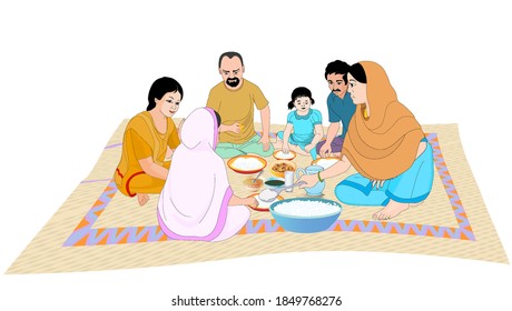 Everyone in the family is eating together - illustration