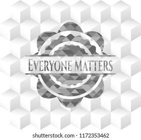 Everyone Matters grey emblem with geometric cube white background
