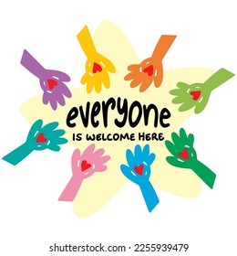 Everyone is welcome here, hand lettering. Wall art for classroom poster