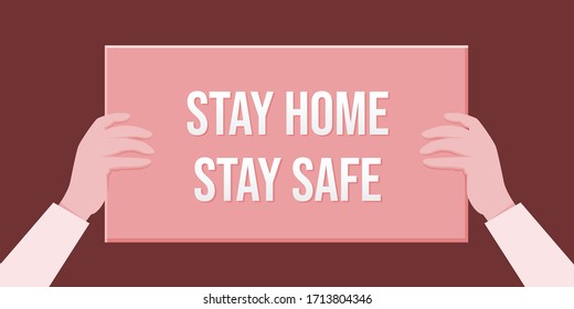 
Everyone works together to stay home to prevent covid-19 or coronavirus outbreaks using the words "stay home", "stay safe".
Illustration about raise a sign.