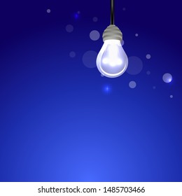 Everything begins with a creative idea poster, cute vector cartoon illustration for web and print. Light bulb and bokeh lights, innovation smart inspiration industry intention